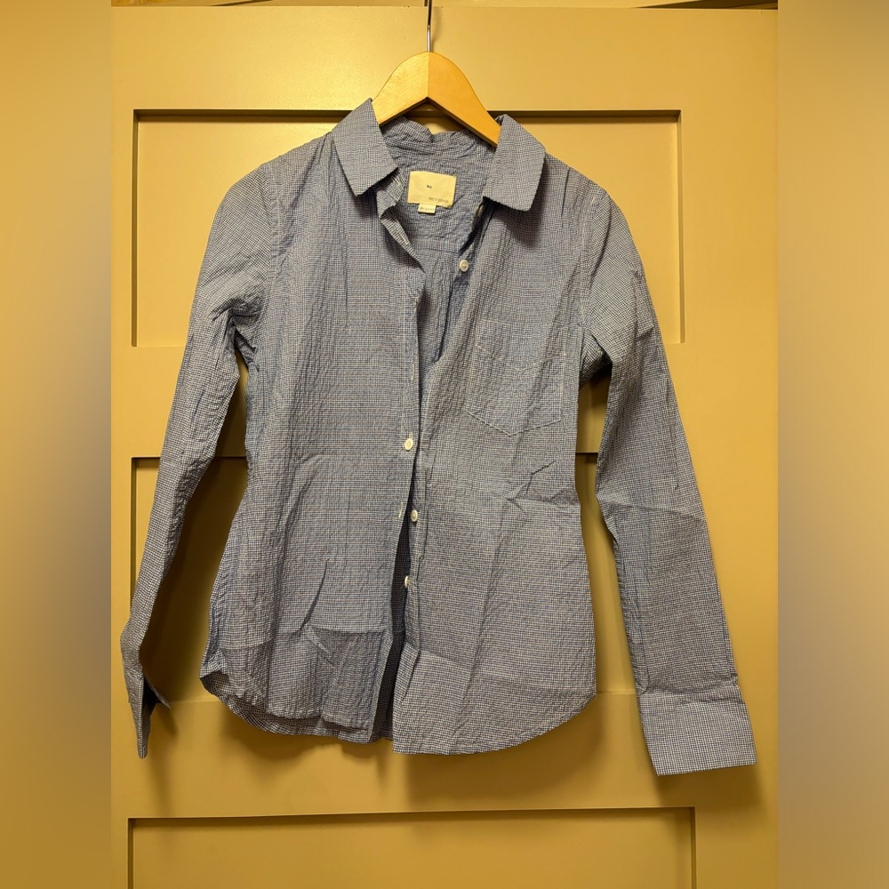 BAND OF OUTSIDERS Blue Gingham Seersucker Easy Shirt Checked Slim Stretch Button